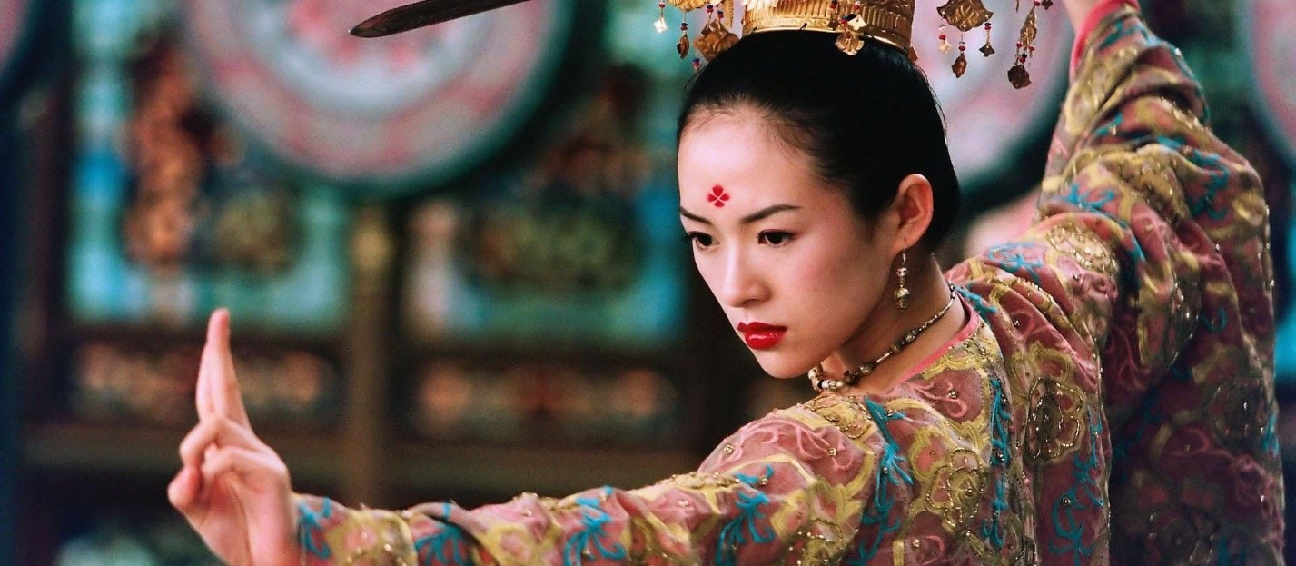 Image: Ms. Zhang Ziyi, who also starred in Crouching Tiger, Hidden Dragon (2000). This image is from House of Flying Daggers (2004).