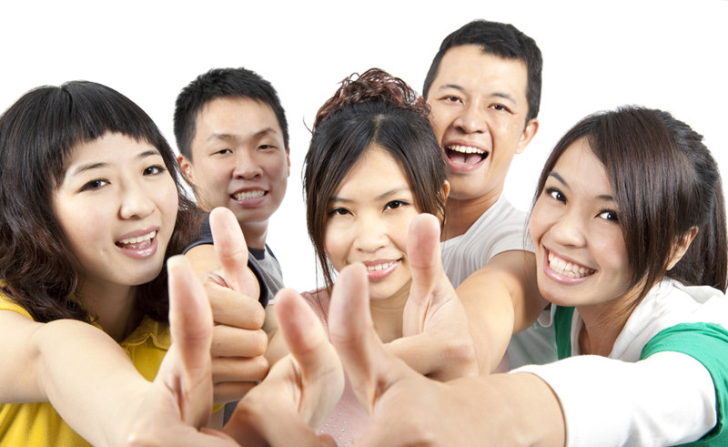 Young asian Group people with thumbs up